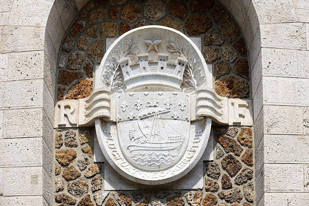 coat of arms of the city of Paris, in which the vessel represents the powerful corporate body of the Marchands de l'Eau. The city motto 'fluctuat nec mergitur' means 'she is tossed by the waves, but does not sink'; Paris, France