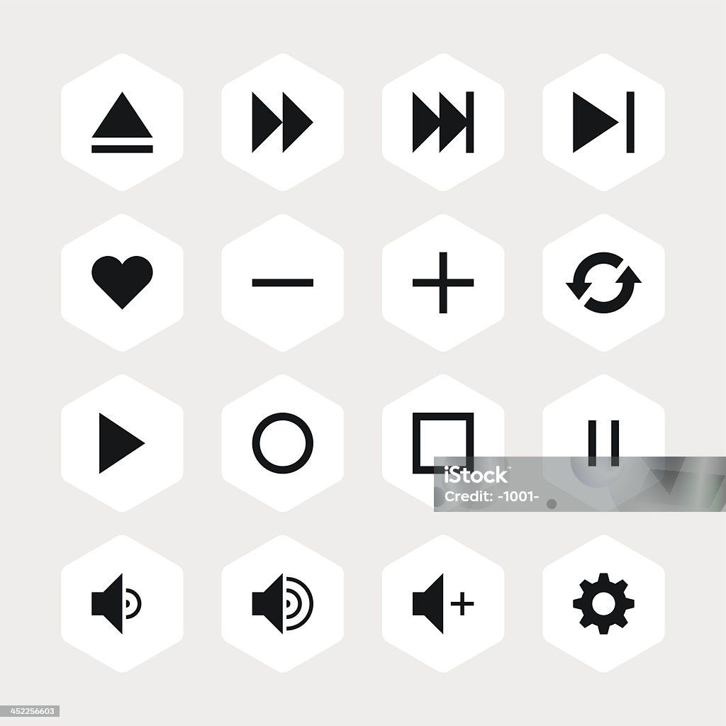 Reproductor de Medios negro en blanco signo Pictograma icono botón hexagonal - arte vectorial de Altavoz libre de derechos