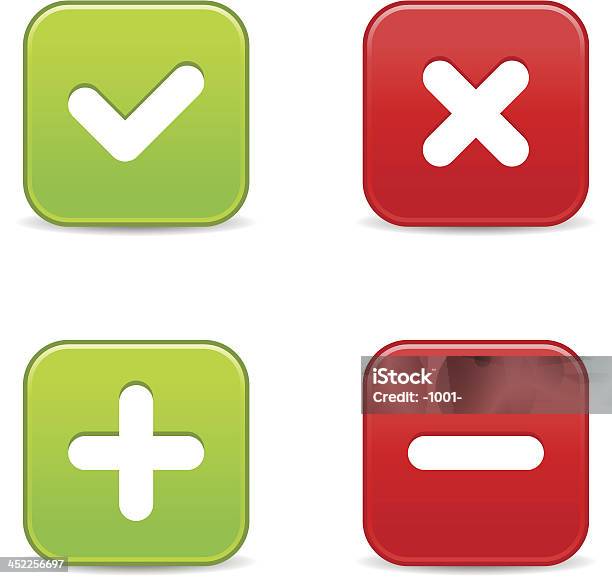 Validierung Symbol Square Button Plus Minus Häkchen Löschenschild Stock Vektor Art und mehr Bilder von OK-Schaltfläche