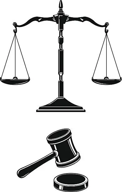 Vector illustration of Scales of Justice With Hammer and Gavel