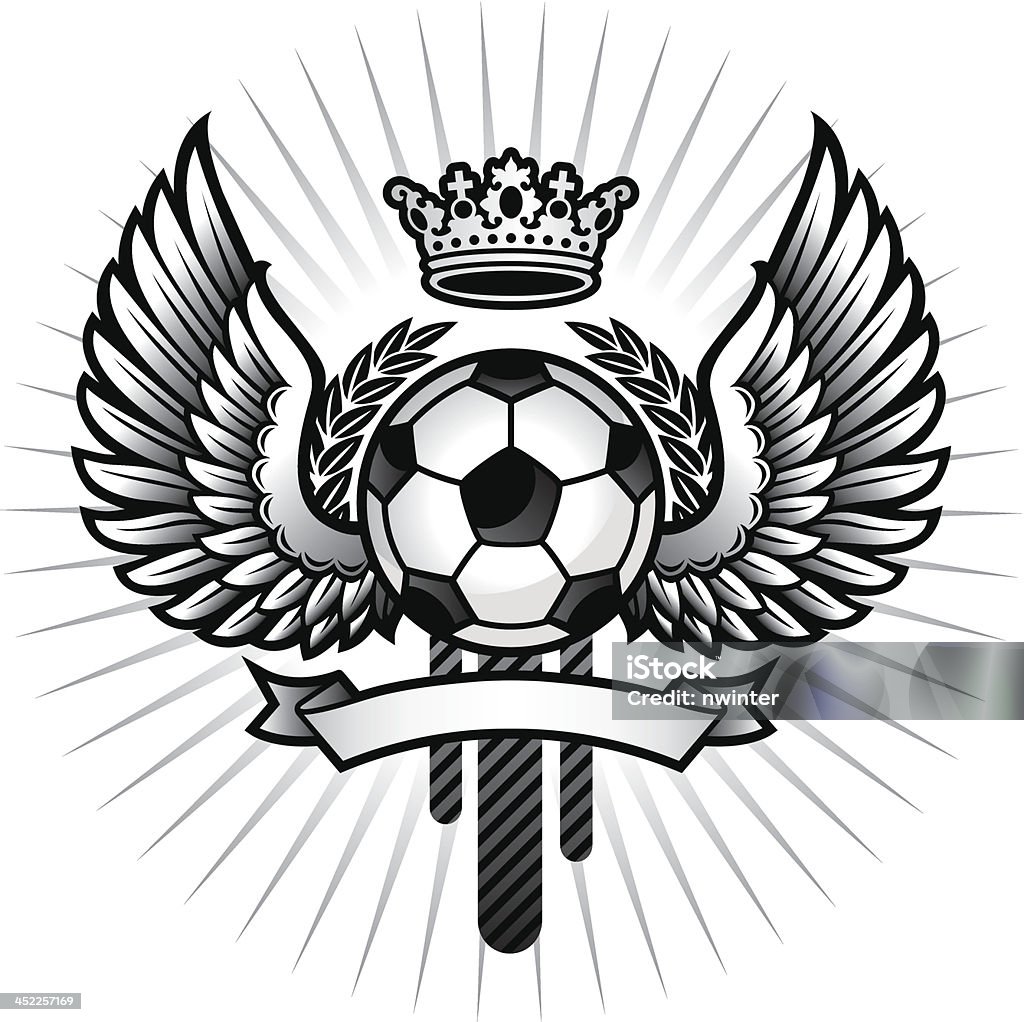 Soccer emblem with wings Black & white soccer emblem with wings, crown, laurel wreath and banner. Animal Body Part stock vector