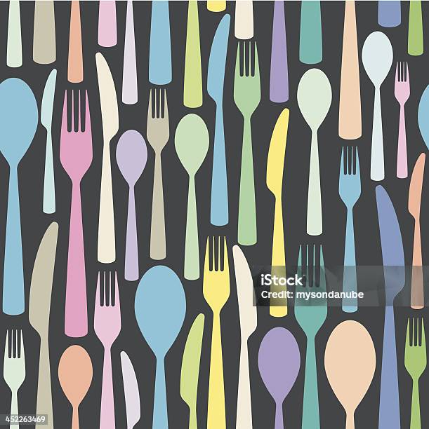 Bezszwowe Kolorowy Wzór Sztućce Tematyczne - Stockowe grafiki wektorowe i więcej obrazów Jedzenie - Jedzenie, Tło, Wzór - Opis