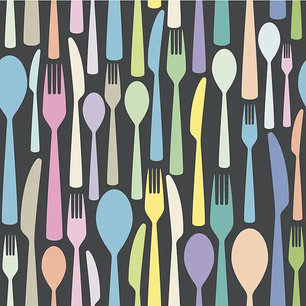 Vector illustration of seamless cutlery themed colorful pattern