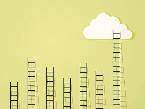 Vector illustration of ladder to clouds success and power concept