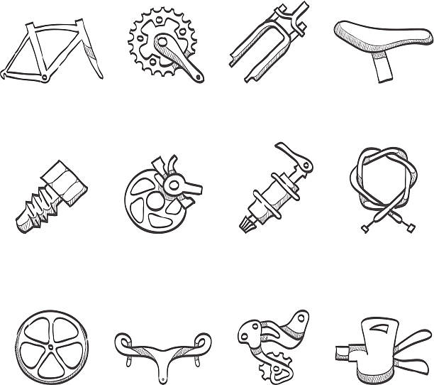 szkic ikony-części roweru - bicycle gear bicycle gear mtb stock illustrations