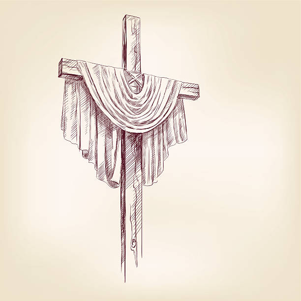 cross hand drawn vector llustration wood cross hand drawn vector llustration realistic sketch heaven and jesus drawing stock illustrations