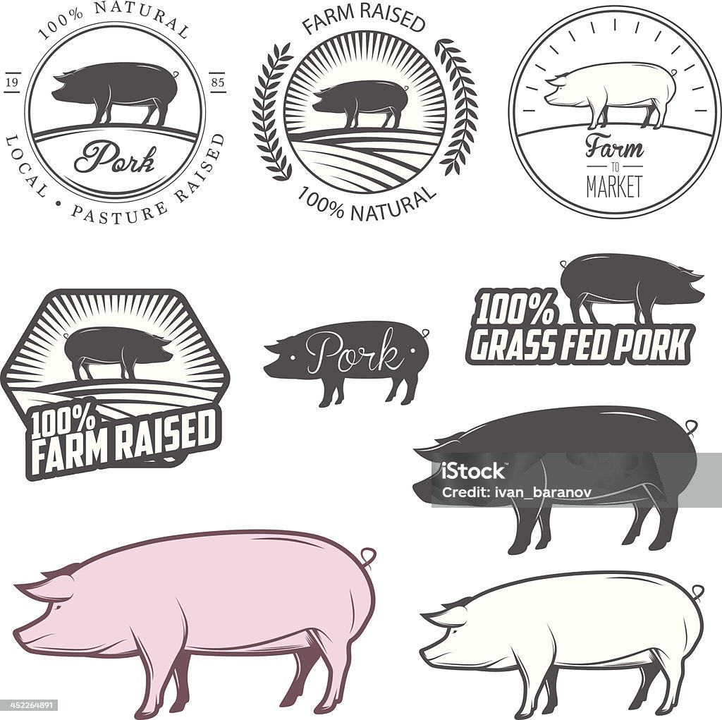 Conjunto de cerdo etiquetas, señales y elementos de diseño - arte vectorial de Agricultura libre de derechos