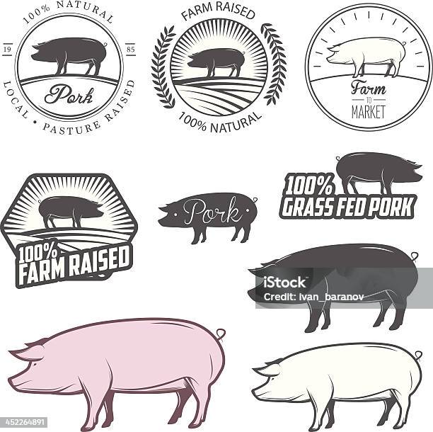 Ilustración de Conjunto De Cerdo Etiquetas Señales Y Elementos De Diseño y más Vectores Libres de Derechos de Agricultura