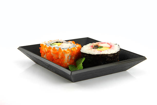 istock Sushi made from seafood on a white background. 452267349