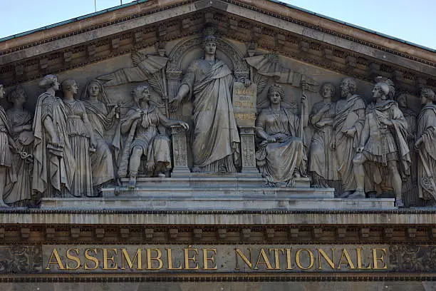 bas relief on the facade of the National Assembly in Paris; Paris, France