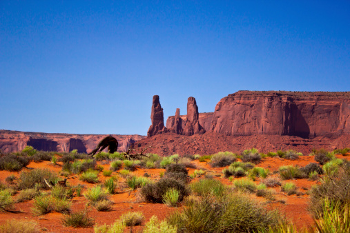 the Three Sisters, a caracteristic rock formation in the Monument Valley National Park