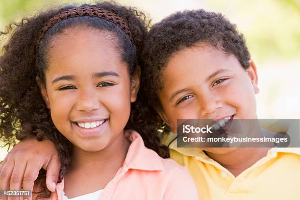 Irmão E Irmã Ao Ar Livre A Sorrir - Fotografias de stock e mais imagens de Abraçar - Abraçar, Afro-americano, Amor