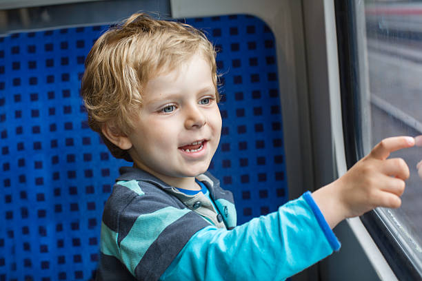 istock Cute little boy looking out train window 452355039