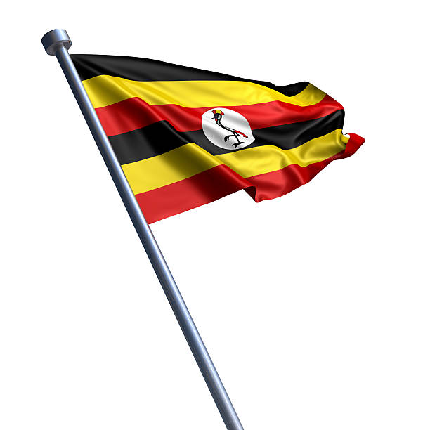 Flag of the Republic of Uganda on modern metal flagpole.