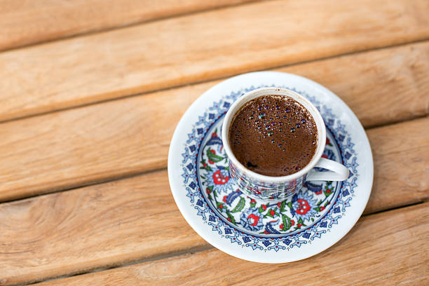 istock Traditional fresh turkish coffee on wooden table 452356449