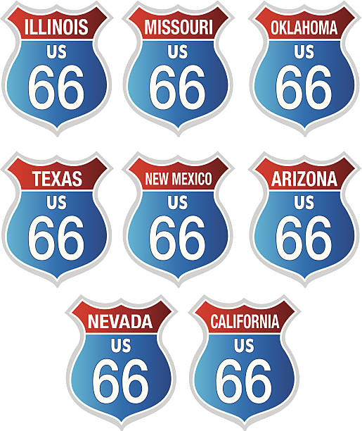 droga 66 - route 66 california road sign stock illustrations