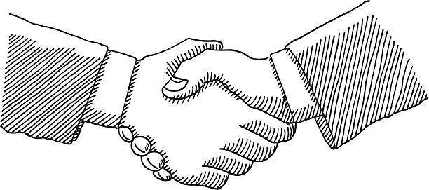 Business Handshake Drawing Hand-drawn vector drawing of a business handshake. Black-and-White sketch on a transparent background (.eps-file). Included files: EPS (v8) and Hi-Res JPG. people working together clip art stock illustrations