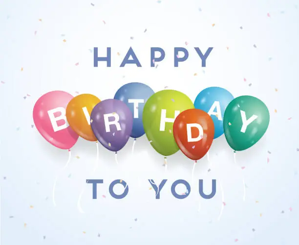 Vector illustration of Happy Birthday balloons and confetti