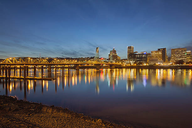 istock Portland Downtown with Hawthorne Bridge at Dusk 452360967