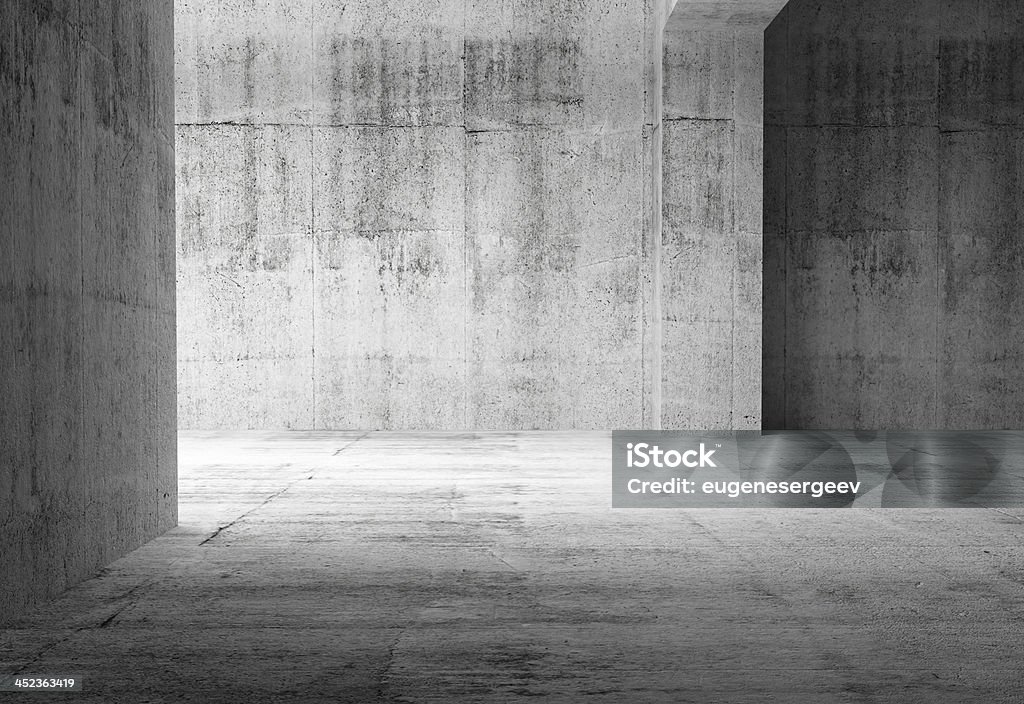 Empty dark abstract concrete rooms with 3rd illustration Empty dark abstract concrete room interior. 3d illustration Concrete Stock Photo