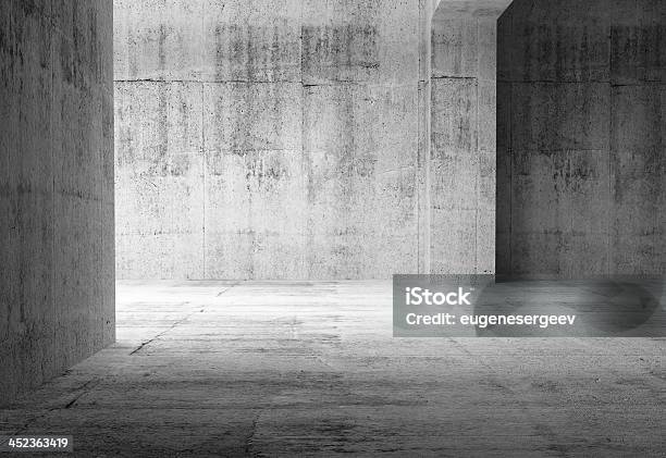 Empty Dark Abstract Concrete Rooms With 3rd Illustration Stock Photo - Download Image Now
