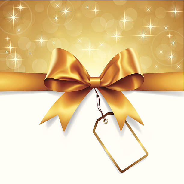 Gold Ribbon with Tag Vector illustration of a gold ribbon with blank tag for text. EPS 10 file with transparencies effects. Gradient mesh used. gift tag note stock illustrations