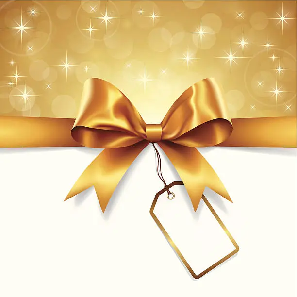 Vector illustration of Gold Ribbon with Tag