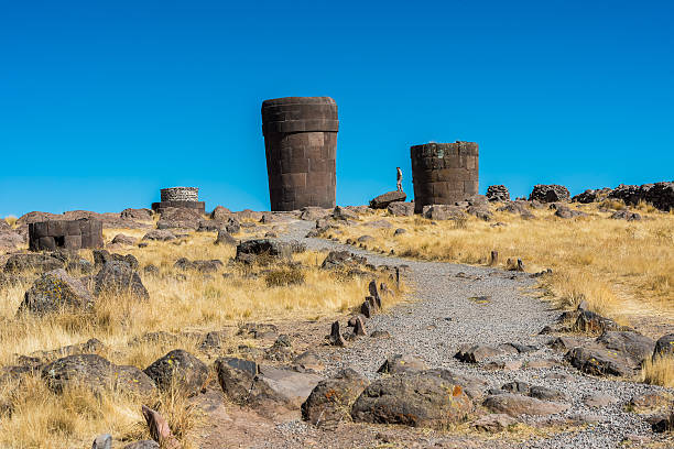 Burial Towers (Chullpas)  at the archaelogical Site of Sillustani on the shores of Lake Umayo near Puno, in Peru