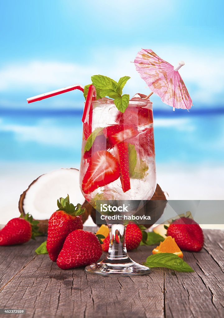 summer drink Summer drinks with blur beach on background Alcohol - Drink Stock Photo