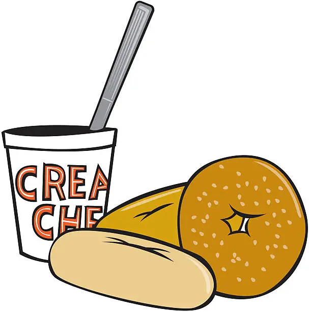 Vector illustration of Bagel, bread and cream cheese