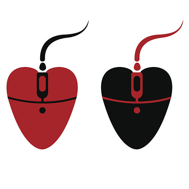 Heart shape mouse silhouette. vector art illustration