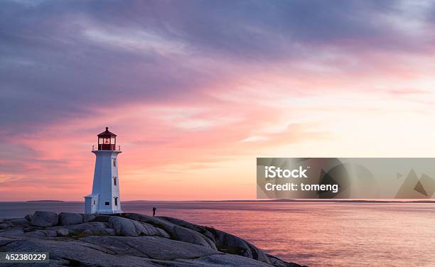 Lighthouse At Peggys Cove Nova Scotia Stock Photo - Download Image Now - Lighthouse, Sunset, Nova Scotia