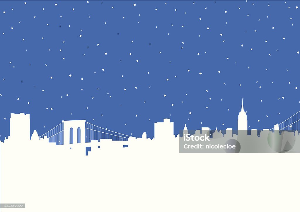 NYC Snowstorm Vector illustration of snow falling over Manhattan and the Brooklyn Bridge. Download includes Adobe Illustrator CS3 file. Bridge is on a separate layer if you would like to exclude it. New York City stock vector
