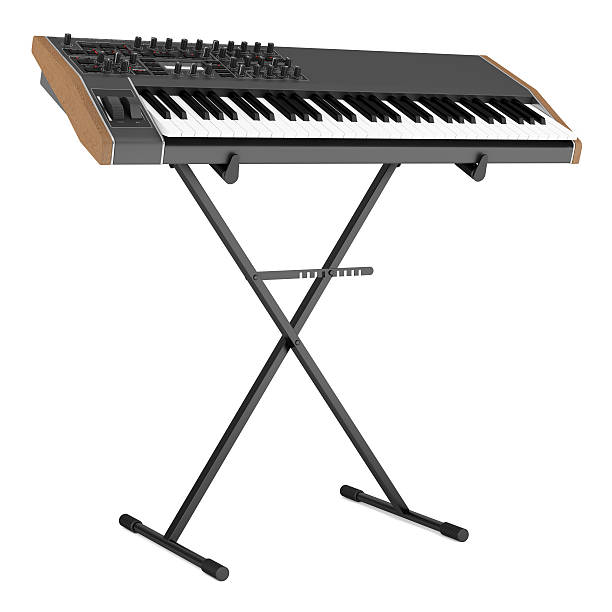 istock black synthesizer on stand isolated white background 452394445
