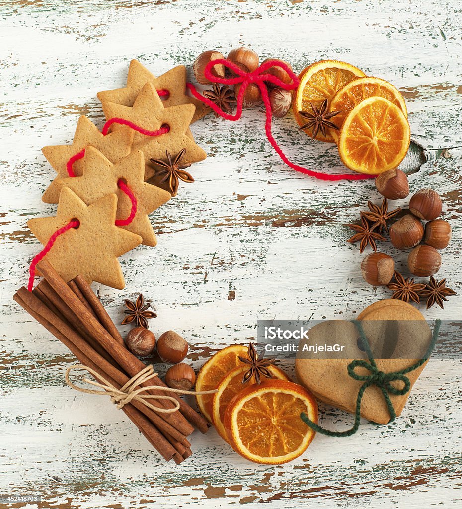 Christmas wreath with cookies and spices Advent Stock Photo