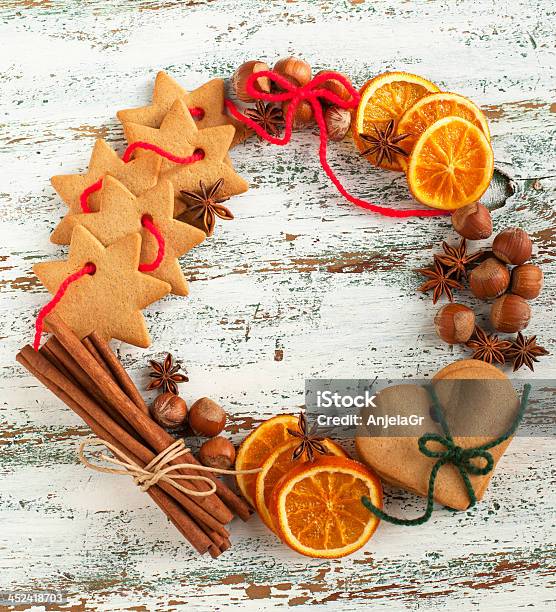 Christmas Wreath With Cookies And Spices Stock Photo - Download Image Now - Advent, Anise, Arrangement