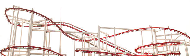 꺾은선형 레드 롤러코스터 가로장 - rollercoaster people amusement park ride red 뉴스 사진 이미지
