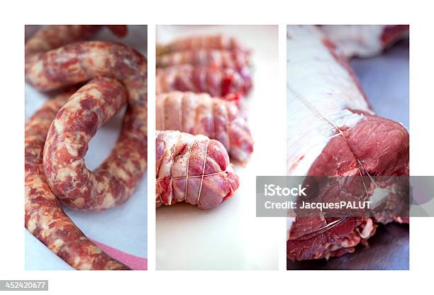 Meat And Sausage Stock Photo - Download Image Now - Butcher's Shop, Delicatessen, Food