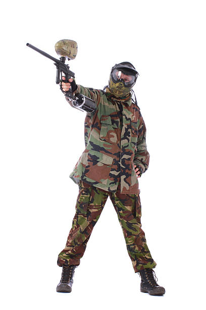 istock Studio shot of paintball player 452460763