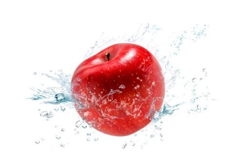 Water splash and apple