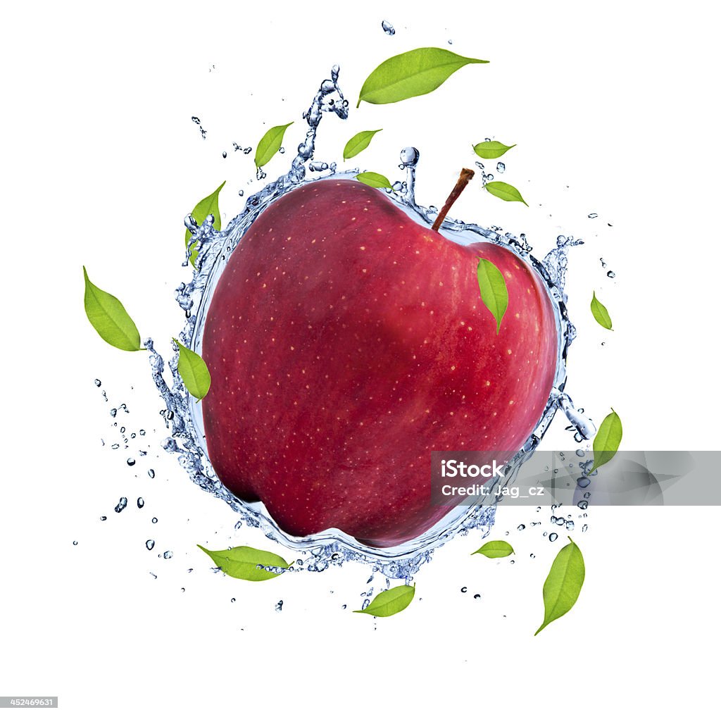 Red apple in splash Red apple with water splash, isolated on white background Apple - Fruit Stock Photo