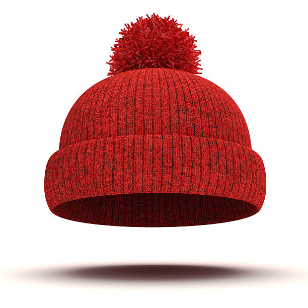 3 d rosso lavorata a maglia cappello invernale su sfondo bianco - knit hat foto e immagini stock