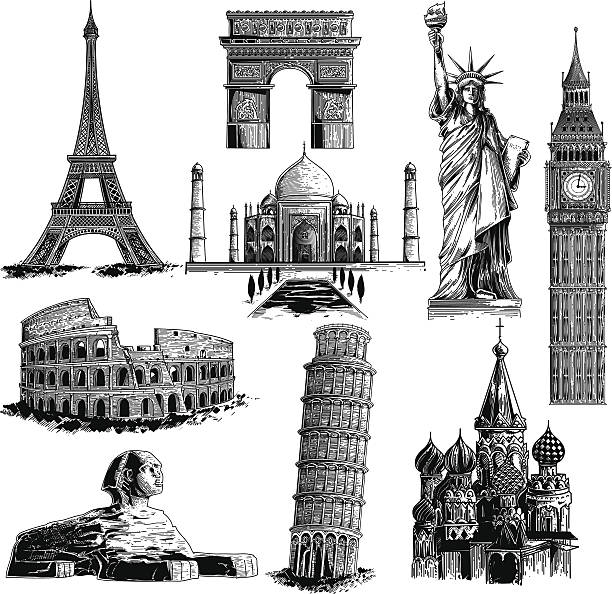 유명한 명소 - paris france eiffel tower architecture france stock illustrations