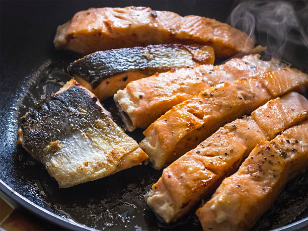salmon slices stock photo