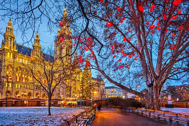 Photo of View of Vienna town hall behind bare tree branches 