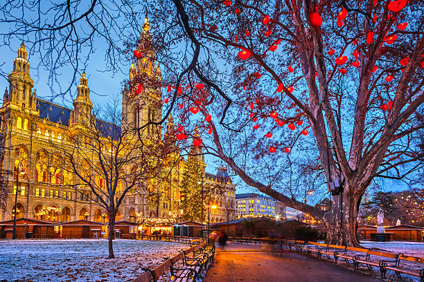 wiedeński ratusz - vienna austria vienna town hall night zdjęcia i obrazy z banku zdjęć