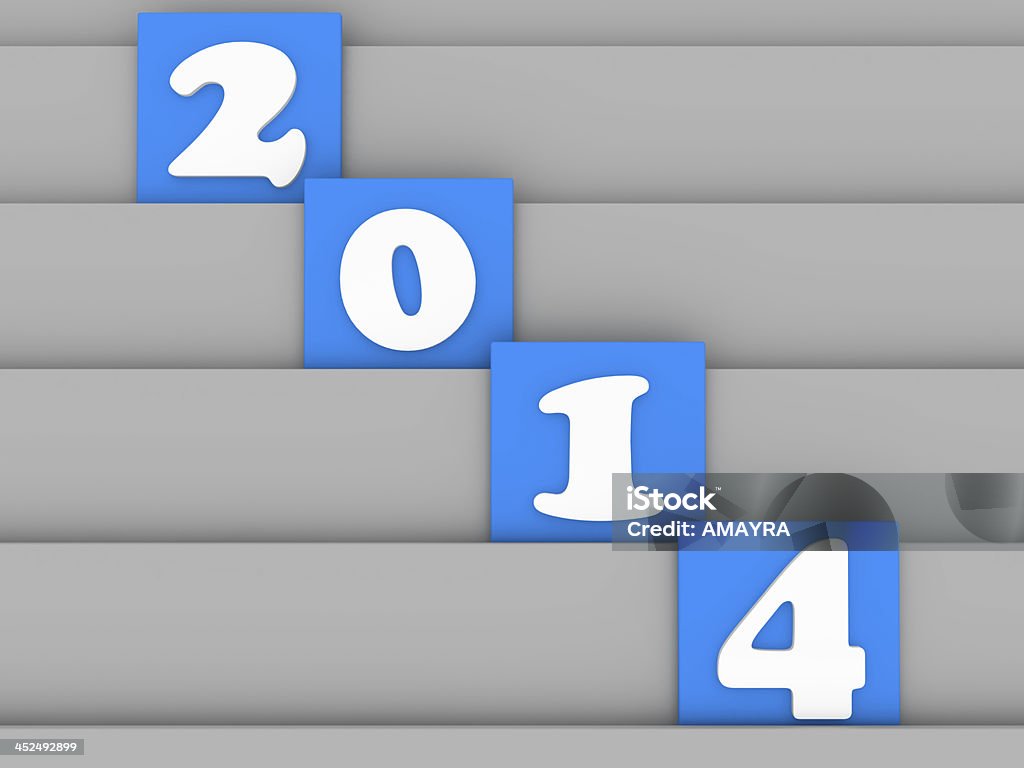 text 2014 on blue block separately text 2014 separately on blue block in 3d 2014 Stock Photo