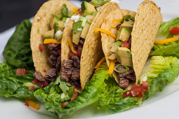 Trio of roast beef hard-shell tacos