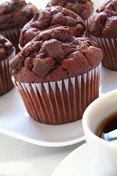 istock traditional chocolate chip muffins on white plate with coffee 452507853