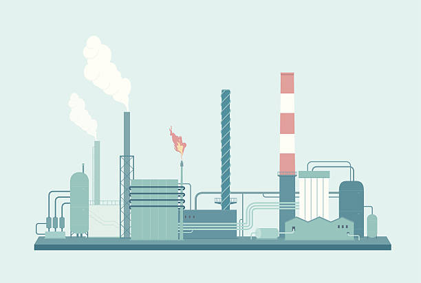 ilustrações, clipart, desenhos animados e ícones de fábrica - chemical plant refinery industry pipe